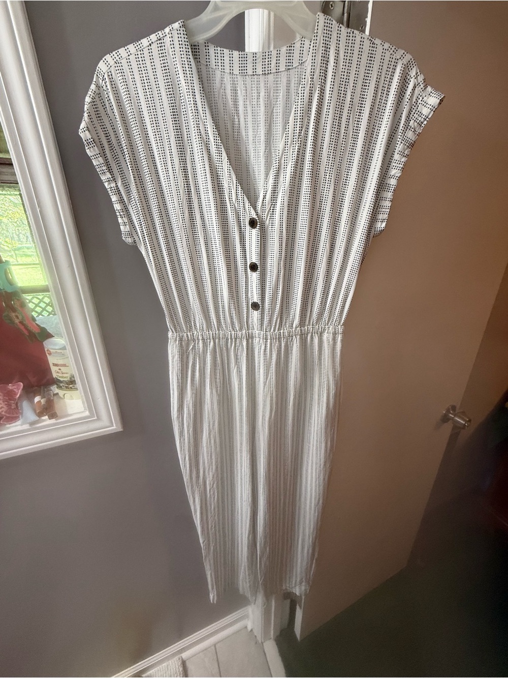 GAP White Romper with Black Pinstripes